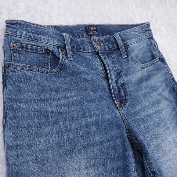 J.Crew Jeans Women's 28 Blue Mid-Rise Flare Crop Raw Hem Distressed Y2K Retro - Picture 2 of 13